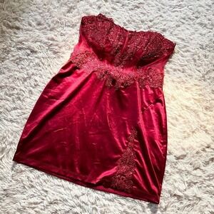 Abrianna Satin Sheer Corset Beaded Lace Mini Dress Womens L Baroque Whimsical